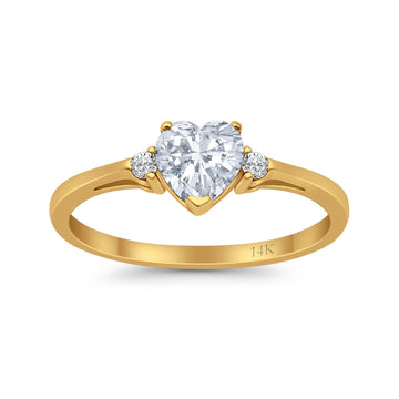 14K Yellow Gold Heart Promise Bridal Simulated CZ Wedding Engagement Ring